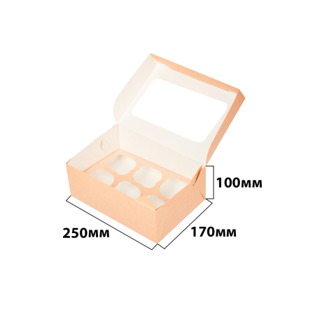 Упаковка на 6 маффинов, 250*170*100 мм