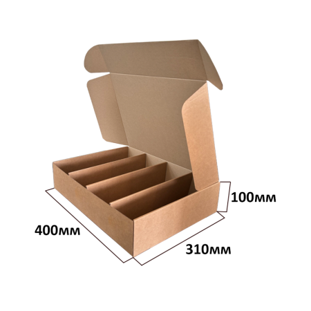 Короб самосборный с ушками 400*310*100 с разделителем Бурый Е