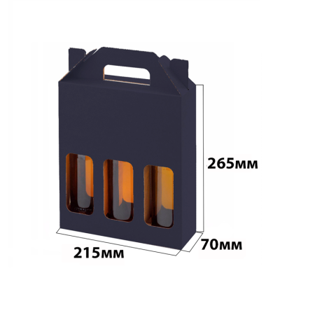 Коробка с ручкой и окном под 3 бутылки 215*70*265 В Черный