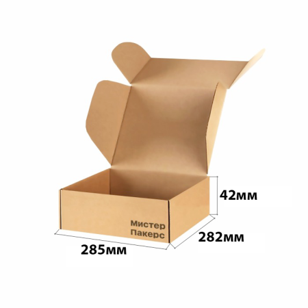 Короб самосборный с ушками 285*282*42 Бурый Е Короб самосборный с ушками 285*282*42 Бурый Е